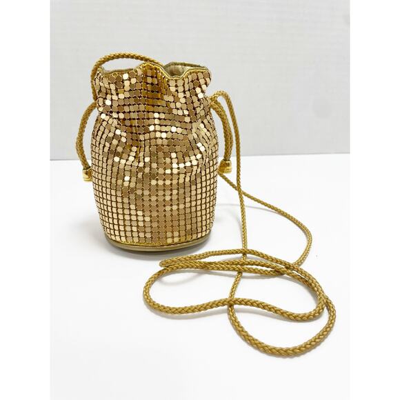 Y&S Metal Mesh Gold Drawstring Crossbody Purse Vintage - Picture 1 of 10